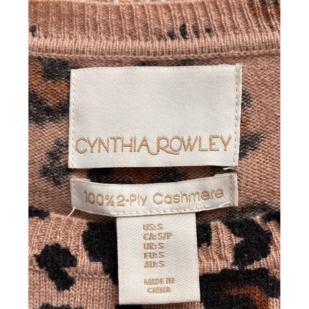 Cynthia Rowley 100% Cashmere Leopard‎ Print Crewneck Sweater Tan Brown Womens S